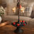 Fia Votive Candle Holder 4 Glass Cups, Black Metal Base With Finial Top