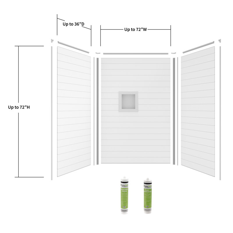 Bella CORE 2 Wall Shiplap Tub and Shower Surround Kit up to 36D x 72W x 72H, White