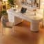 Bureau 62,99 "à demi-cercle beige en bois fritté, 5 tiroirs-132393971