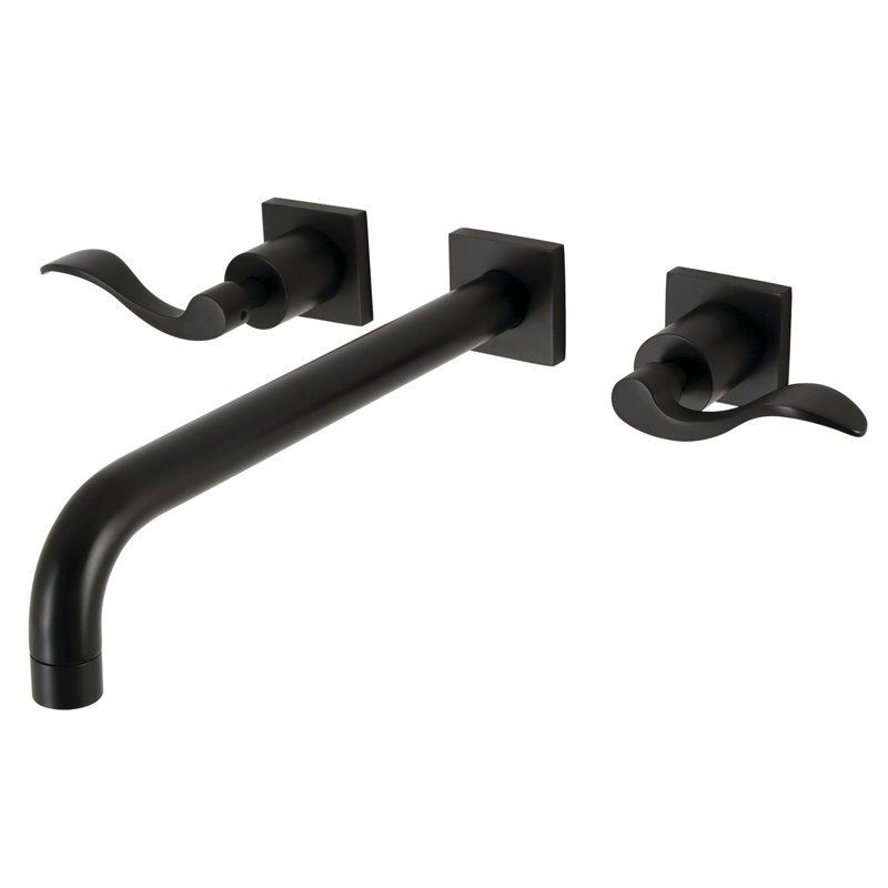 Kingston Brass NuWave Two-Handle 3-Hole Wall Mount Roman Tub Faucet, Matte Black