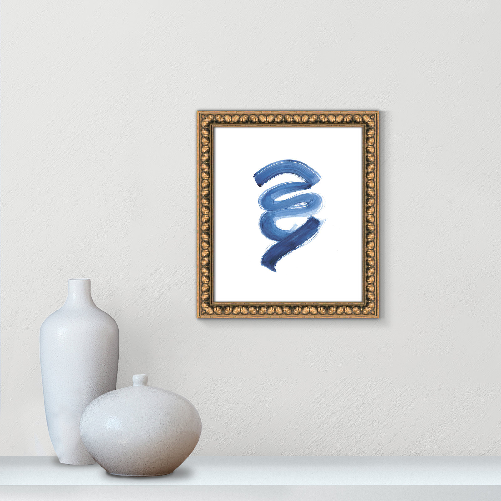 Slinky Indigo I by Filippo Ioco - Painting Print, Gold Bead Framed Paper, 15" H x 13" W x 1.13" D