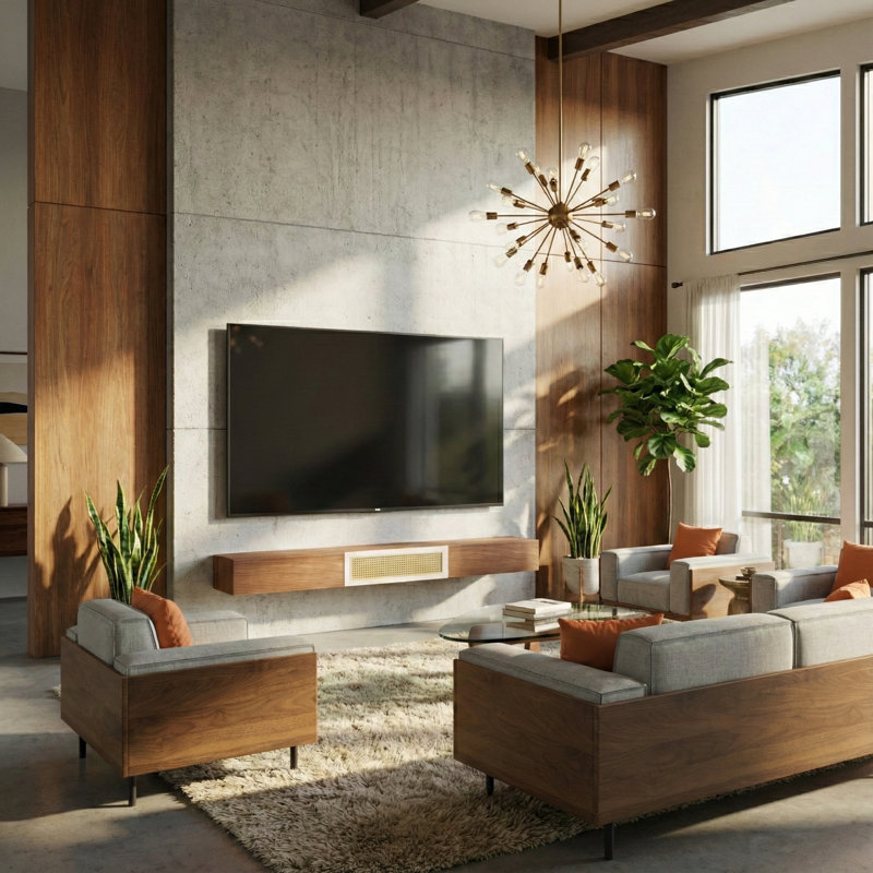 Meuble télé 78,7 po en bois et rotin