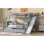 Lit superposé simple au-dessus de double avec 2 tiroirs, glissière, tablettes, échelle, lit superposé en bois d'hévéa avec glissière, tiroirs, gris-387403227