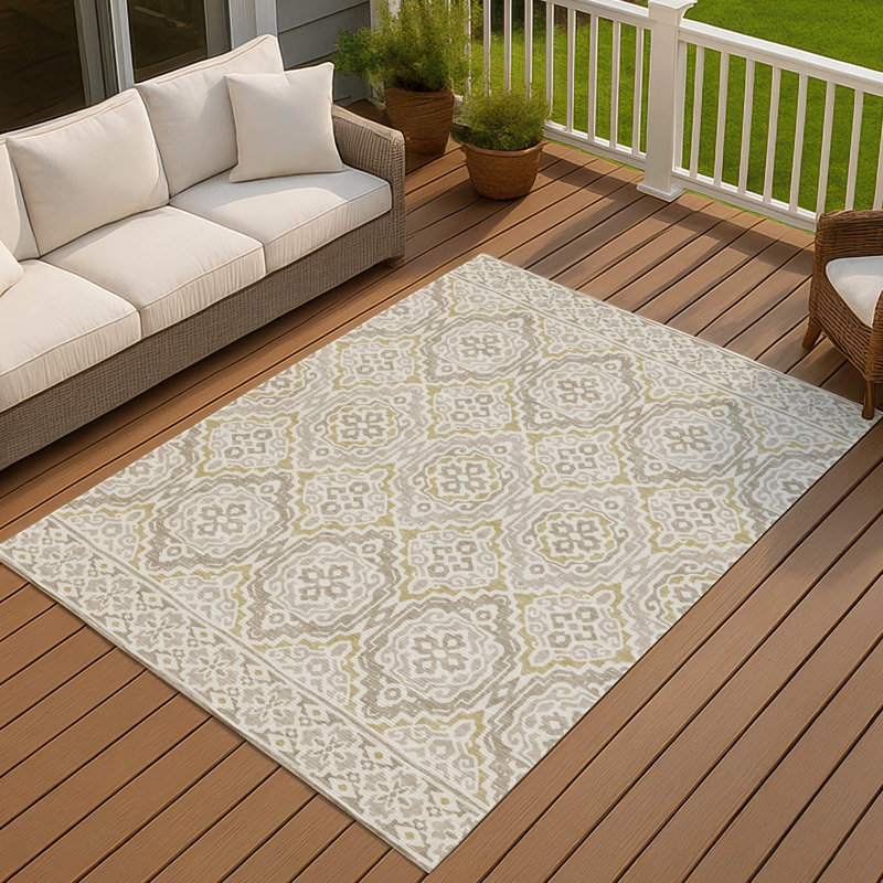 Machine Washable Indoor/Outdoor Chantille ACN2669 Tribal Rug, 8' x 10', Ivory