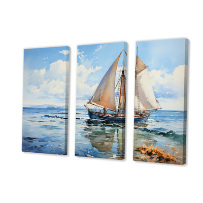 «Boat Sailing Reflections II» sur toile, reproduction de 3 pièces