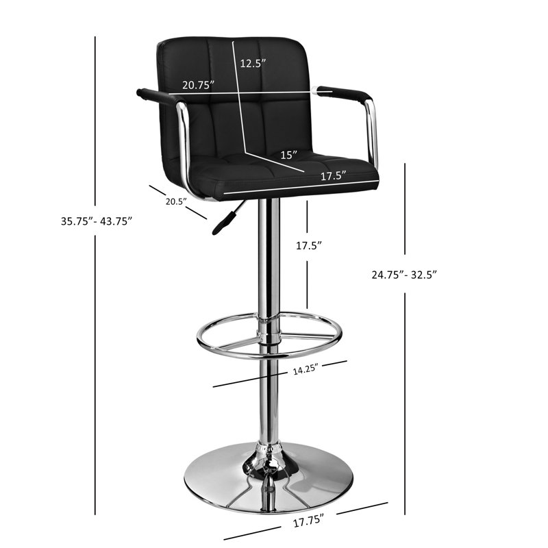 Aishvi Swivel Upholstered Adjustable Height Counter Stool with Metal Frame, Black