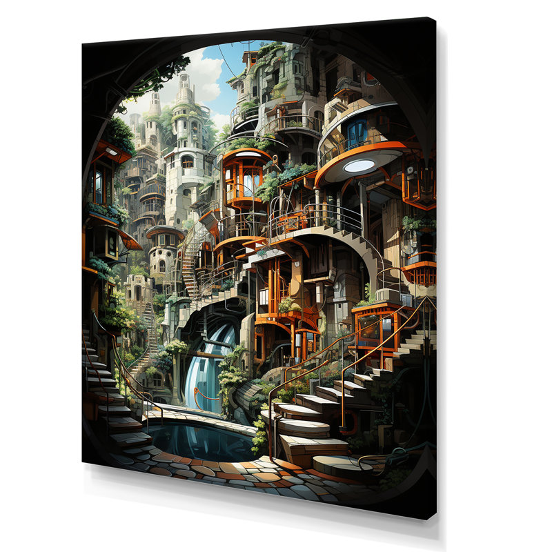 Animations, ville futuriste - salon d'art mural, Toile tendue, H 20 po x l 12 po x P 1 po