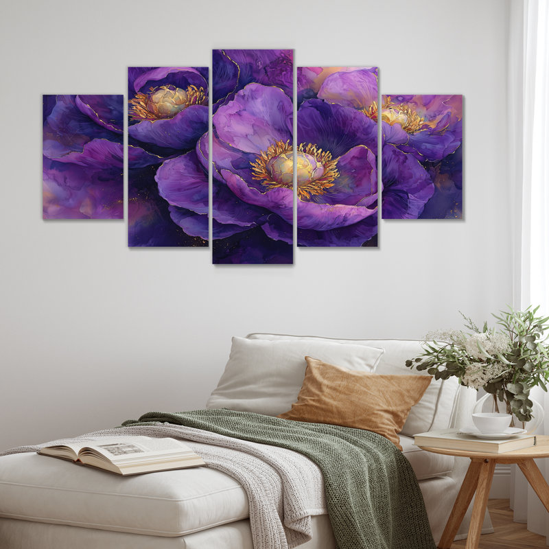Golden pivoines de lavande dorées Serenity I - lavande - art mural traditionnel pour salon diamant