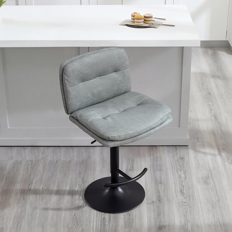Tabouret de comptoir pivotant rembourré en similicuir avec dossier et repose-pieds, structure en acier à hauteur réglable