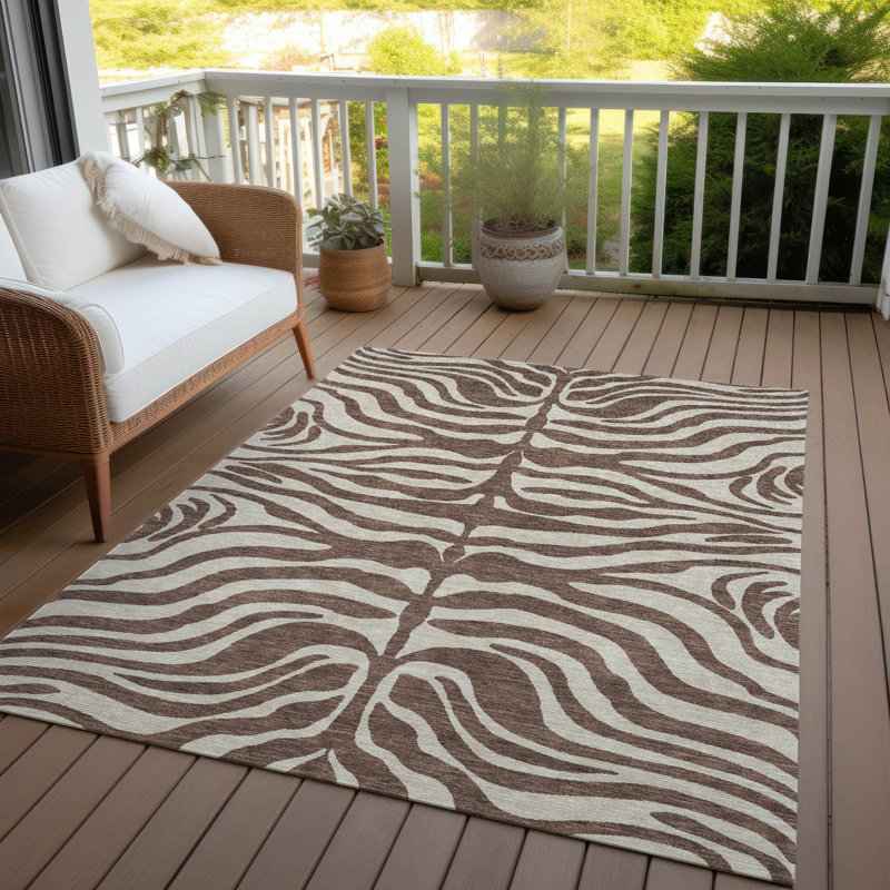 Brown and Beige Zebra Print Washable Synthetic Area Rug