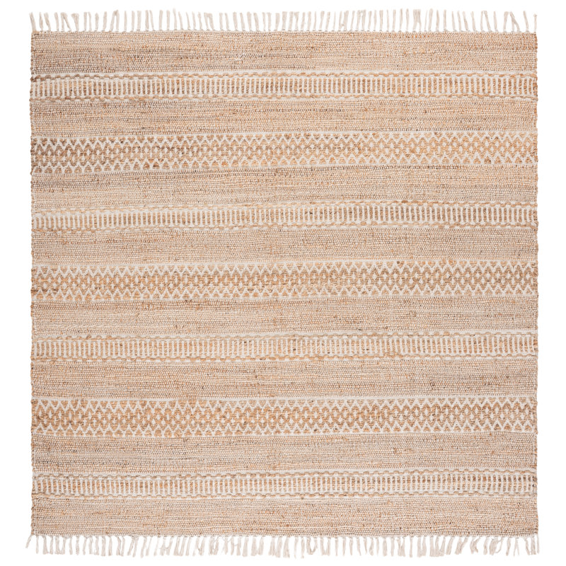 Natural Fiber 123 Hand Woven 50% Jute; 50% Cotton Geometric Shapes Rug, Round 7'