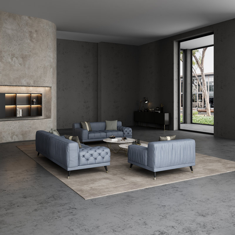 Outlander Collection 3 - Piece Tufted Living Room Set, Smkey Gray