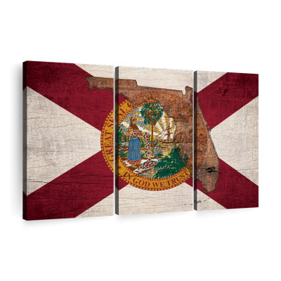Carte de l'État sur le drapeau de la Floride sur toile, ensemble de 3 pièces