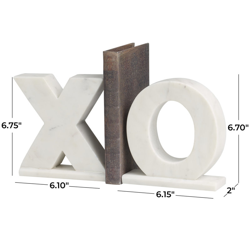 Marble Sleek 8lb X and O Bookend Set, Blanc