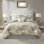 Édredon très grand - mélange de coton texturé gris, taupe, rembourrage crème et jupe de lit 7 pièces