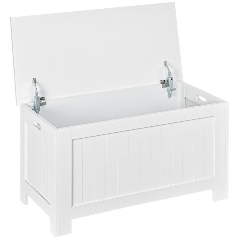 Coffre de rangement avec 2 charnières de sécurité et couvercle rabattable, blanc