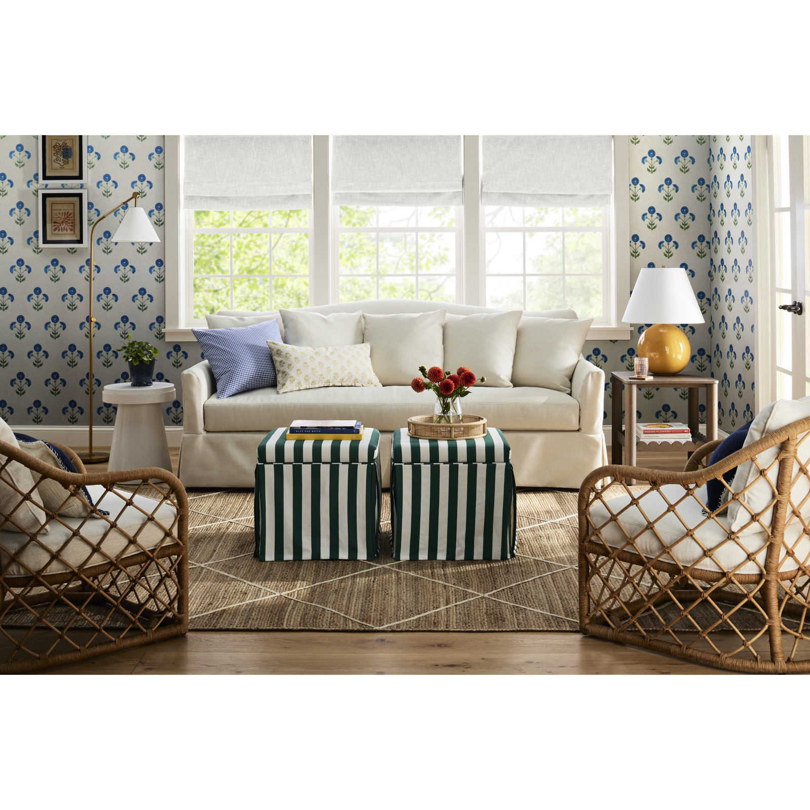 Jebb 20" Cotton Ottoman, Classic Gingham Tan