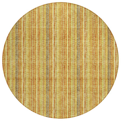 8' Gold And Copper Round Striped Washable Indoor Outdoor Area Rug