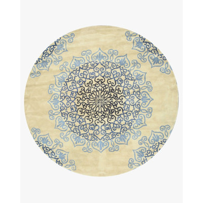 Tapis oriental transitionnel en laine bleu touffeté à la main Pledger