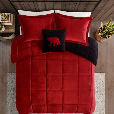 Édredon To King - rouge + noir, bourre, taies décoratives l 20 po x L 36 po, coussin décoratif, lavage à la machine rouge + noir et coussin décoratif