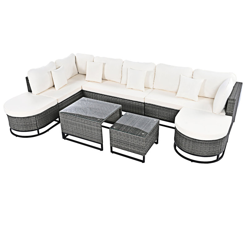 7 Pieces Outdoor Conservation Sectional Sofa Set, Beige