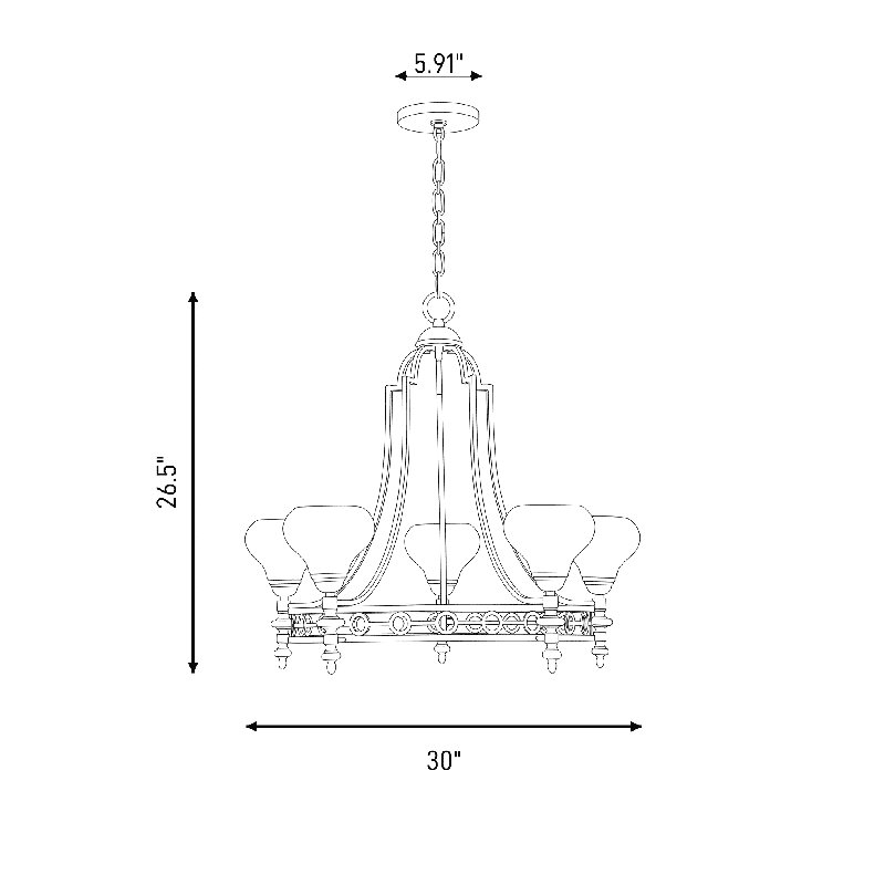 Hoekstra 5-Light Chandelier in Warm Brass, Warm Brass