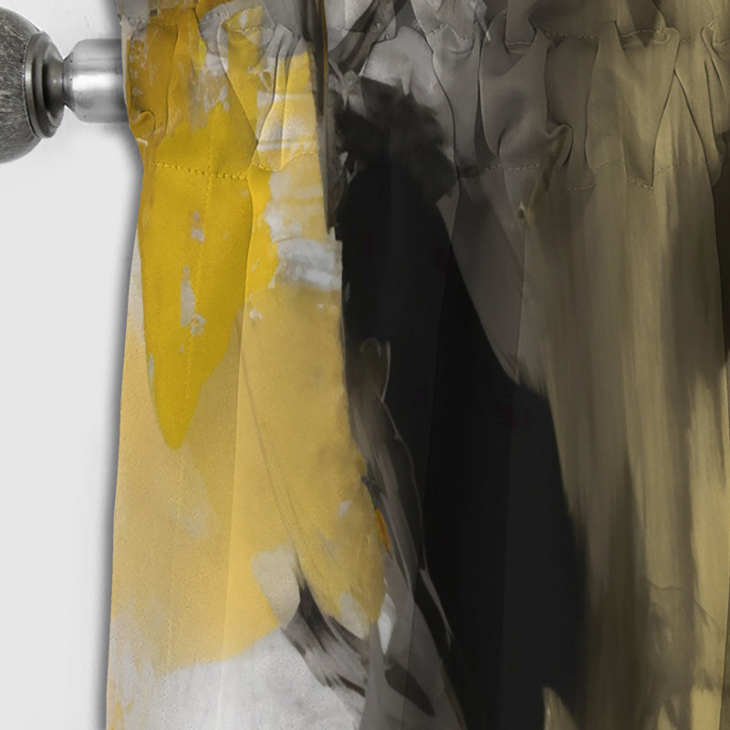 Rideau occultant moutarde jaune moutarde et gris vif II, L 52 po x L 63 po