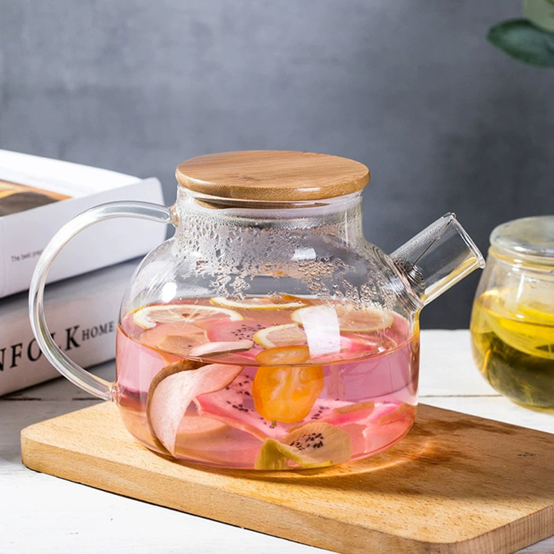 1000ML Clear Glass Teapot Stovetop Safe with Bamboo Lid