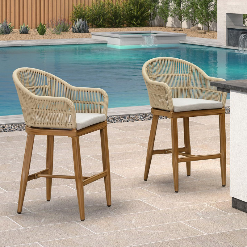 Tabourets de bar et de hauteur pour patio Aleza, Beige, Champagne / teck, Tabourets de comptoir (siège d'une hauteur de 24