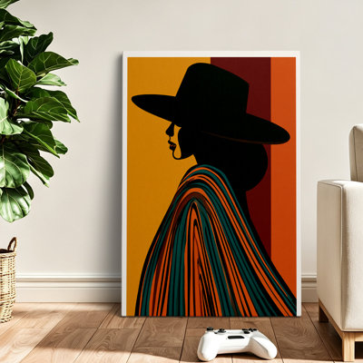 Modern Boho Boho Retro Hat Woman Canvas Wall Art Wrapped Print 36x24 Inch - Living Room Decor
