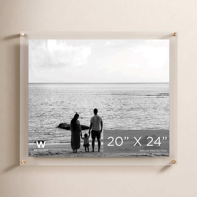 Cadre photo flottant en acrylique transparent transparent de qualité UV - Doré, Doré, H 20 po x l 24 po