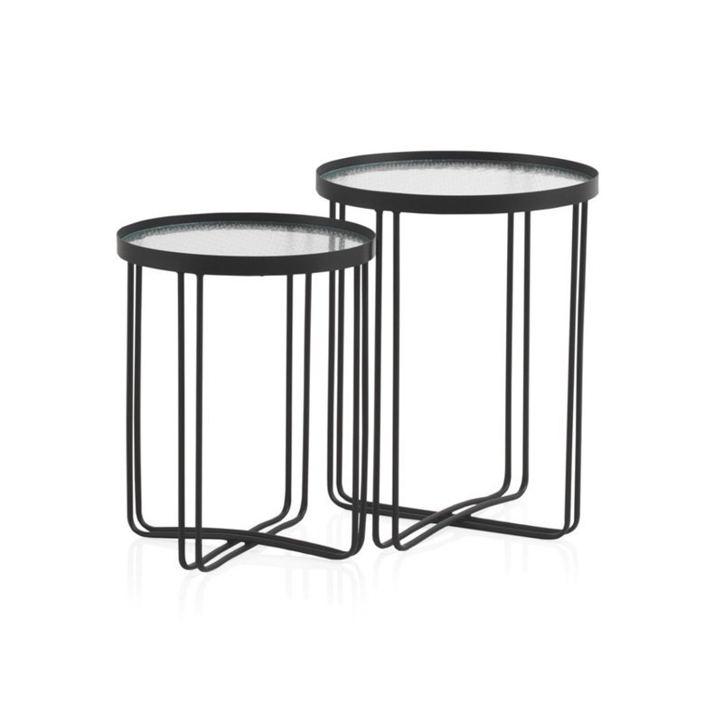 Narain Glass Top Cross Legs Nesting Tables