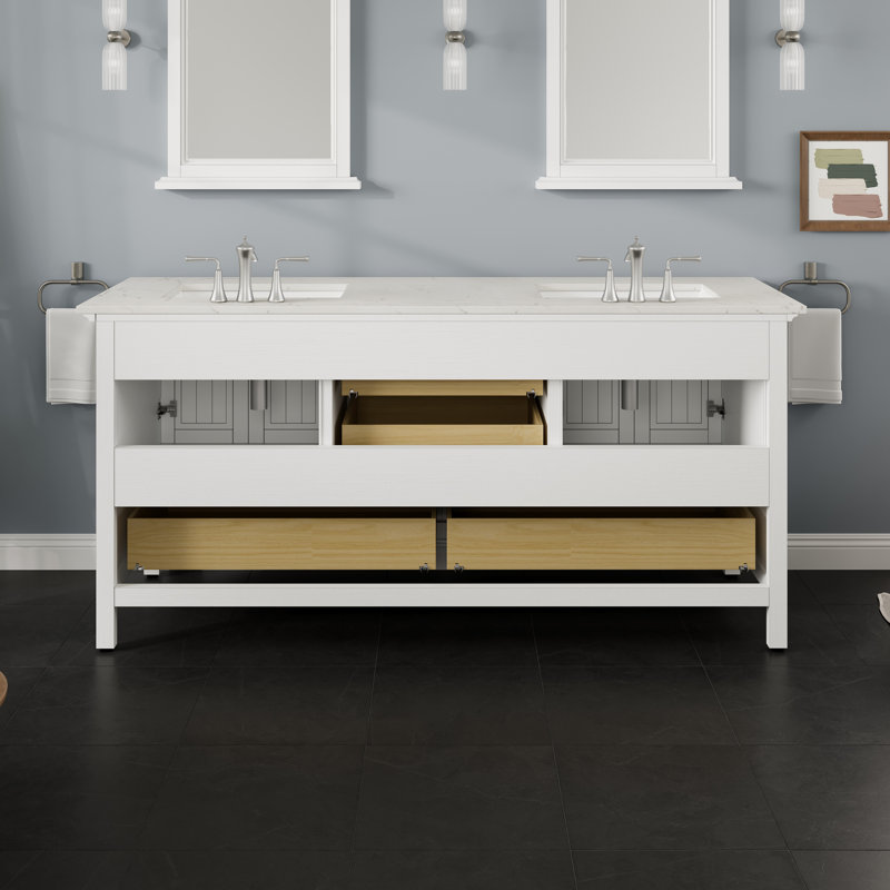 Ensemble de meuble-lavabo double 84 po Didomenico, Quartz - blanc de Carrare, Blanc