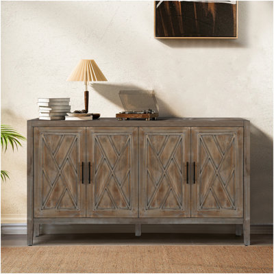 60 Inches Modern Farmhouse Accent Cabinet With 4 Doors And Adjustable Shelf Wood Sideboard Buffet Cabinet Console Table Credenza Buffet Table For Kitchen Dining Room Entryway Hallway(Antique Brown)