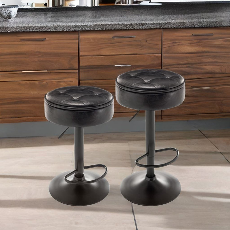 Tabouret de bar rotatif à hauteur ajustable avec structure en métal Fulks, Noir