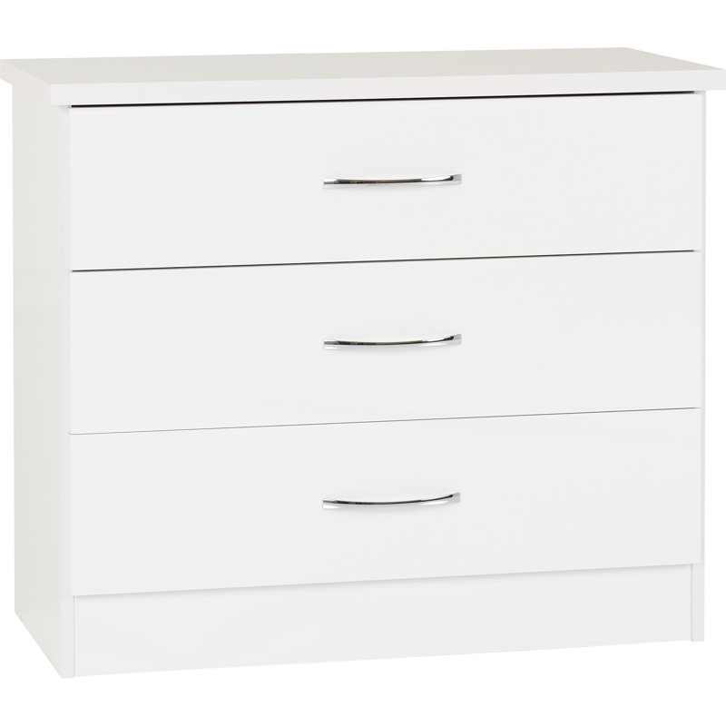 Cascio 3 Drawer Chest Of Drawers, White Gloss