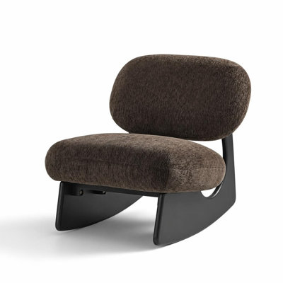 Fauteuil à bascule moderne à base creuse incurvée, fauteuil lounge sans accoudoirs revêtu de chenille douce texturée, chaise berçante sculpturale unique pour salon, chambre d'enfant, lecture, sieste, détente quotidienne et relaxation décontractée.