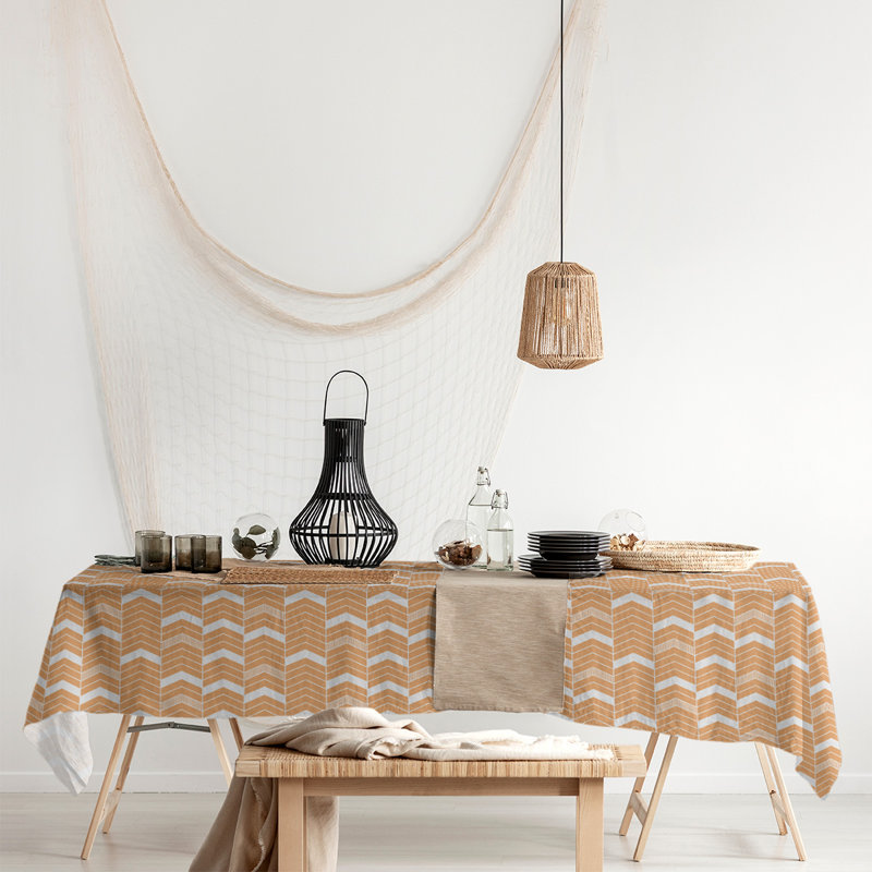 Stephenie Lined Chevrons Tablecloth, Orange/Brown/White