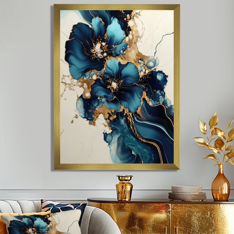 Silvestri - Art mural abstrait sur toile, H 40 po x l 30 po, Picture Framed, Doré