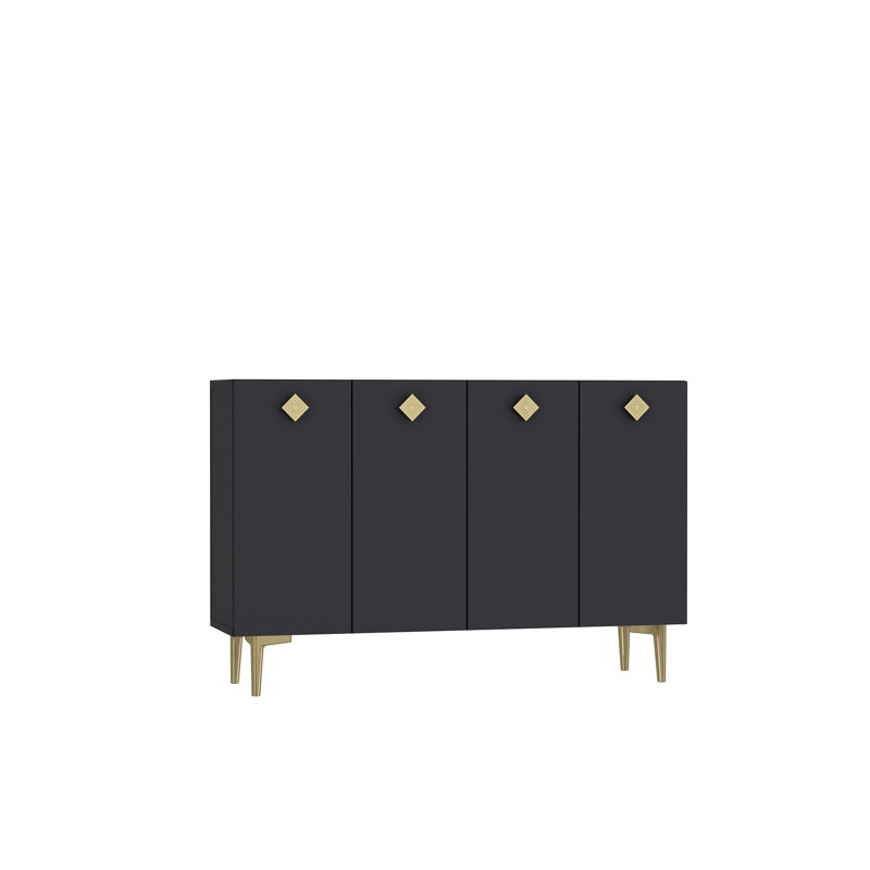 Modern Console Table, Anthracite & Gold, 100% Melamine Coated Particle Board, Thickness: 0.7 inches | Features Numerous Shelves, Wall-Mountable Design, Stylish Glam Home Décor