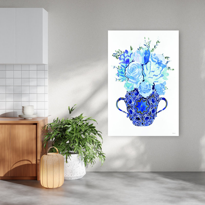 Reproduction d'art mural bleu de Delft abstrait, H 60 po x l 40 po