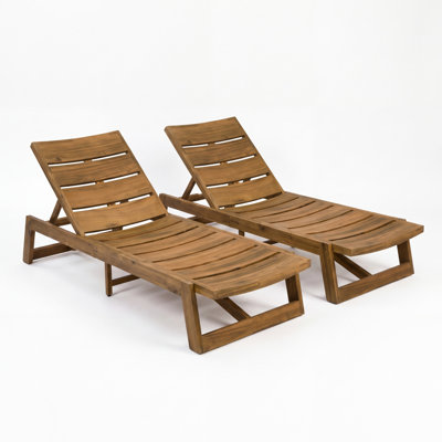 Vinita 78.75" L Reclining Acacia Wood Outdoor Chaise Lounge
