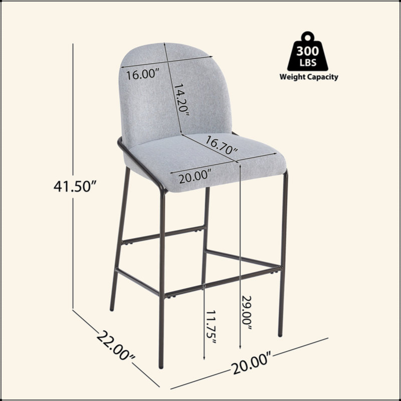 Indoor Metal Upholstered Barstool, Antique Bronze Finish Frame, Set Of 2, Gray