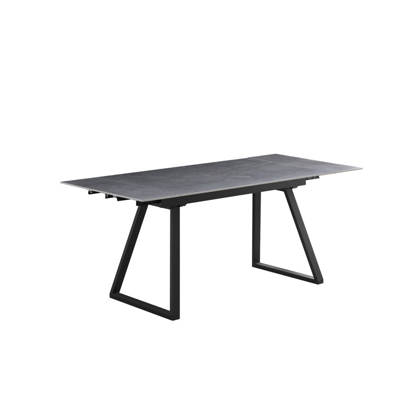 Kerela Extendable Stone Top Metal Base Dining Table, Dark Grey
