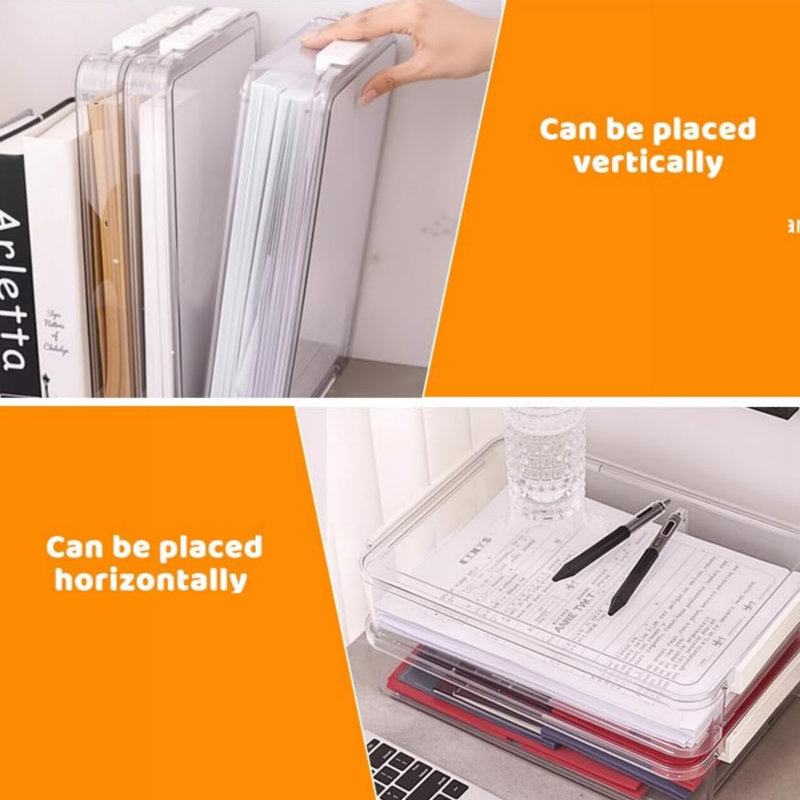 4 Pack Desk Organiser Document Box A4 Storage Box with Lid Portable Click Design Paper Storage