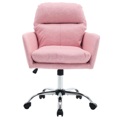 Chaise de bureau réglable rose en cuir de polyuréthane, structure en métal haute résistance, assise confortable en mousse à densité et coton, hauteur de teinture, douce pour la coiffeuse