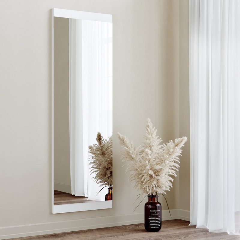 Modern Wall-Mounted Mirror, 47.2 x 15.7 x 0.9 inches, White | 100% MDF Construction, Assembled, Adjustable Horizontally & Vertically | Sleek Solid Color Design Perfect for Contemporary Spaces