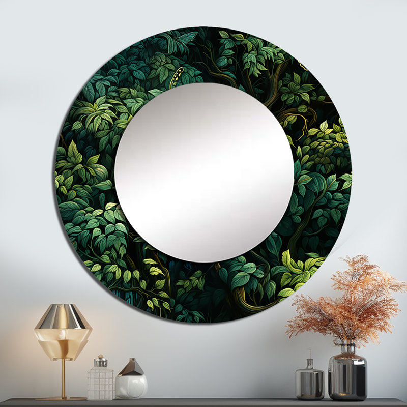 Emerald Canopy Forest - miroir mural botanique, miroir décoratif vert, impression d'art en métal, 36 po x 36 po, Rond