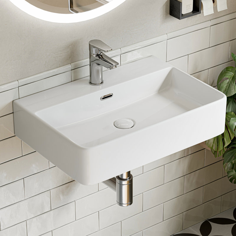 HOROW Basin 600mm L x 420mm W White Ceramic Rectangular Sink with Overflow