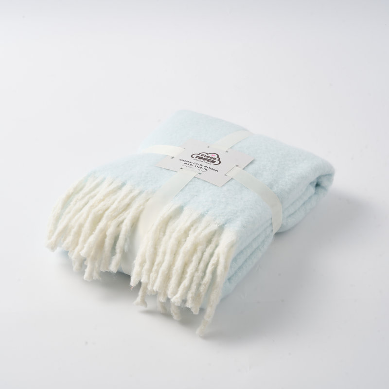 Faux Mohair Throw - Soft Fringed Blanket, Blue